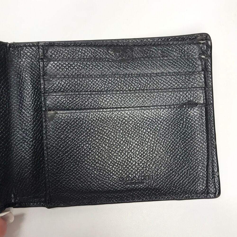 Coach Mens Polished Pebble Leather 3 In 1 Bi Fold Wallet Billfold Black Embossed - Picture 7 of 15